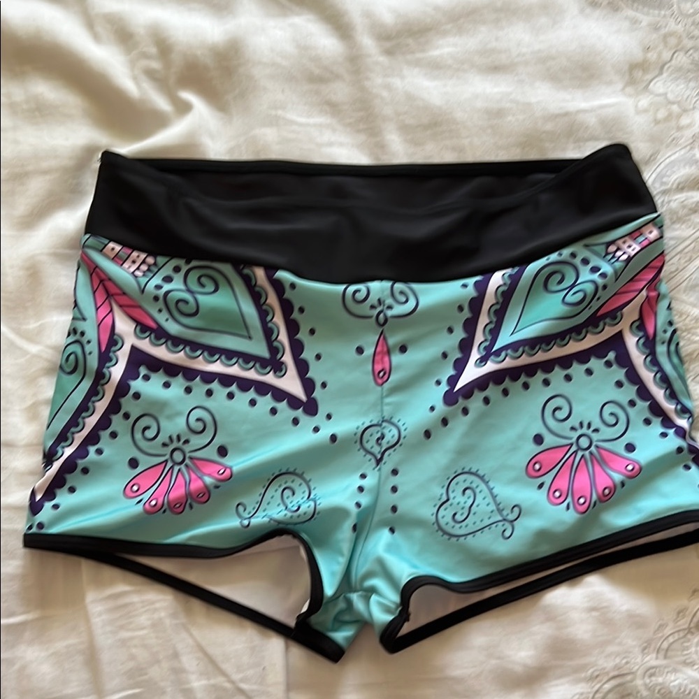 Swim Shorts Summer Black and Teal Patterned Women's - Picture 3 of 4